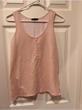 NWOT GAP Orange & White Striped Tank with Sequins and Front Button Detail